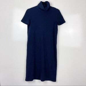 Zara Knit Turtleneck Midi Dress Short Sleeve Ribbed Blue Women's Size Small